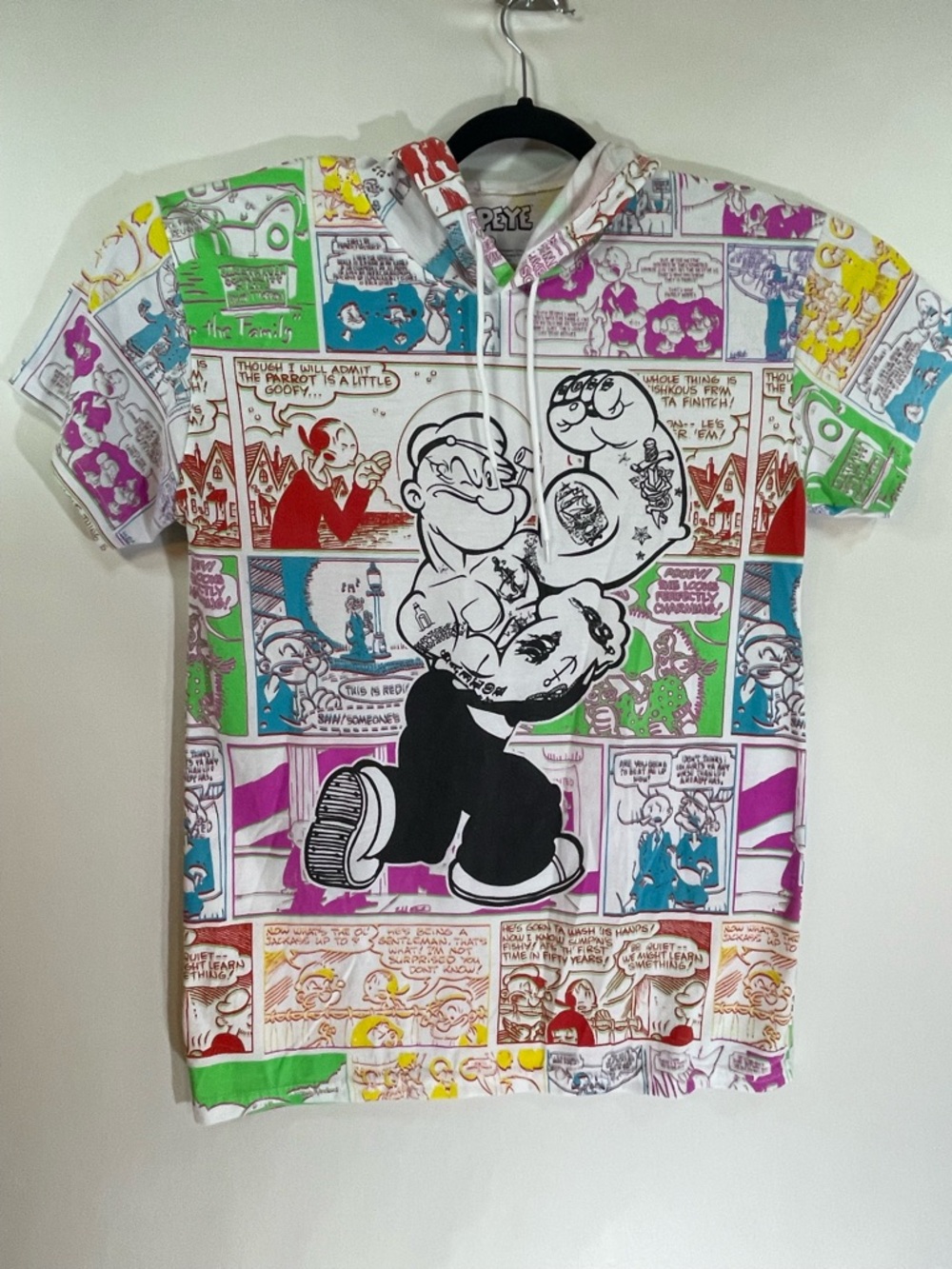 Popeye Short Sleeve Comic Panel Hoodie Tee - Multicolor